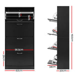 Artiss Shoe Cabinet Shoes Storage Rack Organiser 60 Pairs Black Shelf Drawer - Furniture > Living Room