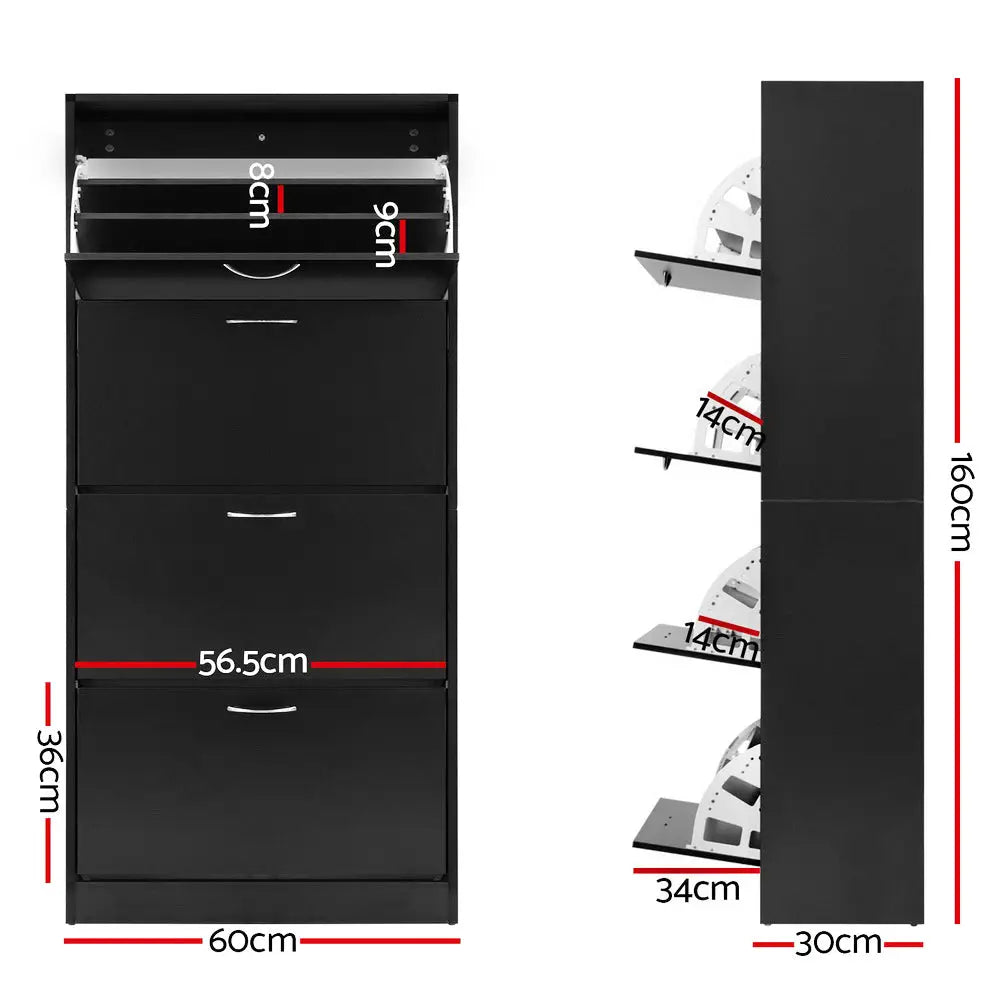 Artiss Shoe Cabinet Shoes Storage Rack Organiser 60 Pairs Black Shelf Drawer - Furniture > Living Room