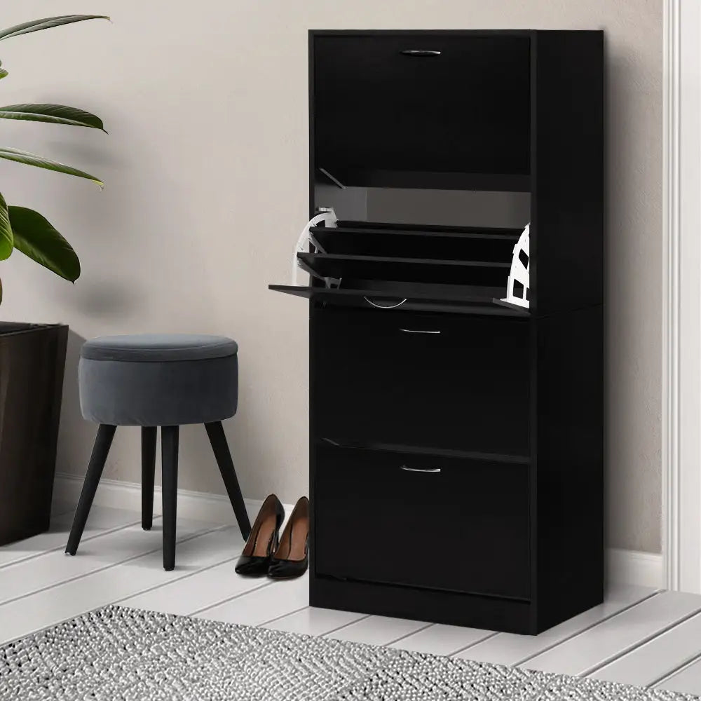 Artiss Shoe Cabinet Shoes Storage Rack Organiser 60 Pairs Black Shelf Drawer - Furniture > Living Room