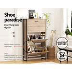 Artiss Shoe Cabinet Shoes Storage Rack Wooden Organiser Up to 24 Pairs Shelf Cupboard Metal Frame - Furniture > Living