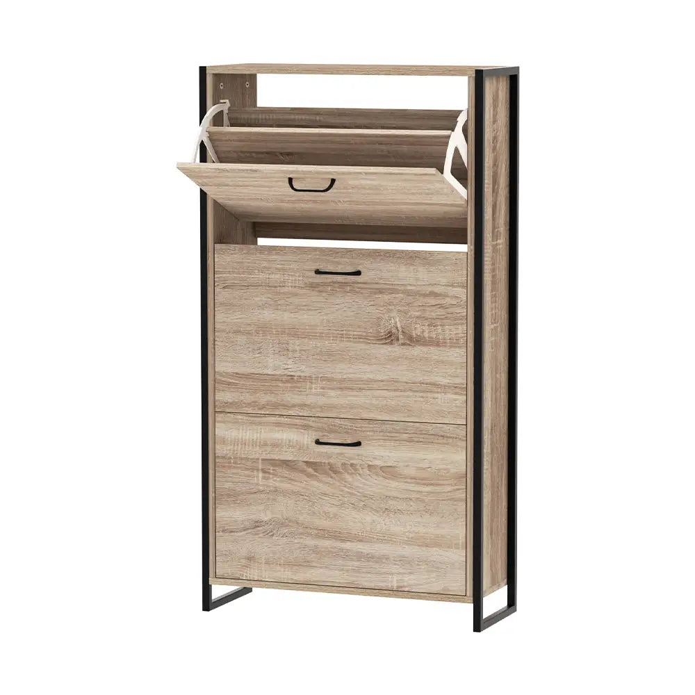 Artiss Shoe Cabinet Shoes Storage Rack Wooden Organiser Up to 24 Pairs Shelf Cupboard Metal Frame - Furniture > Living
