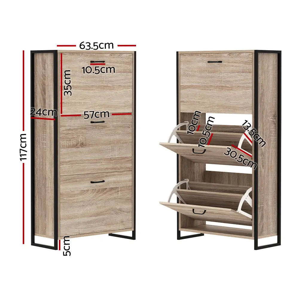 Artiss Shoe Cabinet Shoes Storage Rack Wooden Organiser Up to 24 Pairs Shelf Cupboard Metal Frame - Furniture > Living