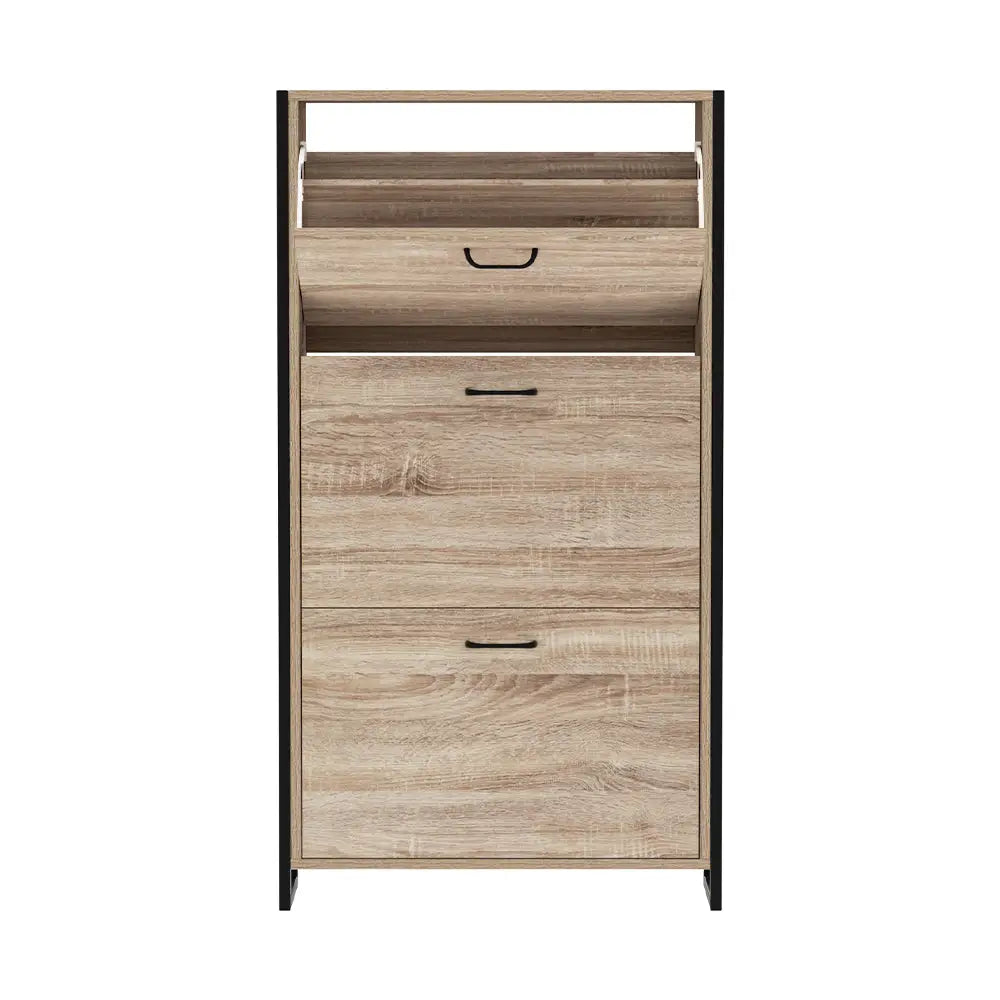 Artiss Shoe Cabinet Shoes Storage Rack Wooden Organiser Up to 24 Pairs Shelf Cupboard Metal Frame - Furniture > Living