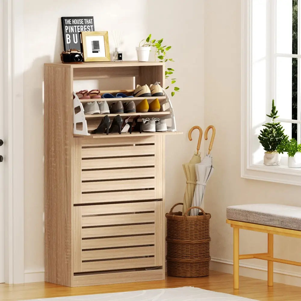 Artiss Shoe Cabinet Storage Drawer 45 Pairs Pine - Furniture > Living Room > Shoe Storage