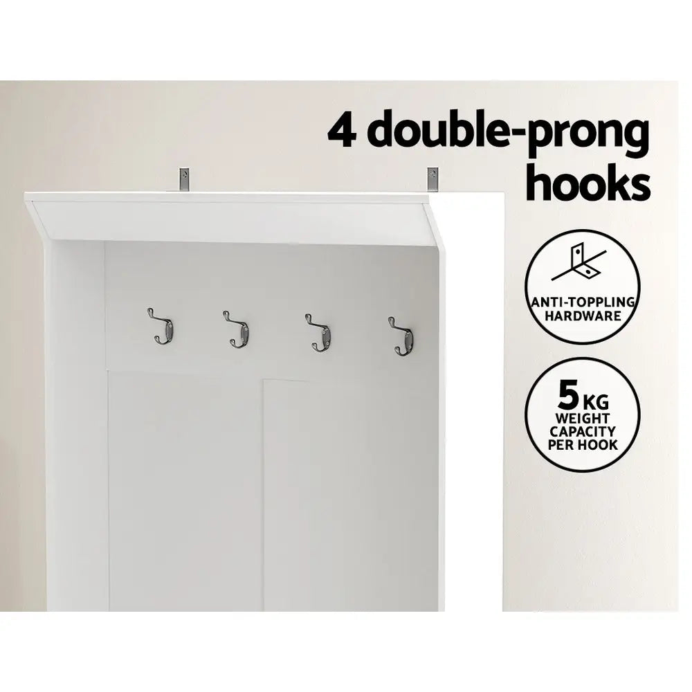 Artiss Shoe Cabinet Storage Rack Shoe Bench Hall Tree Coat Rack White 180CM - Furniture > Living Room