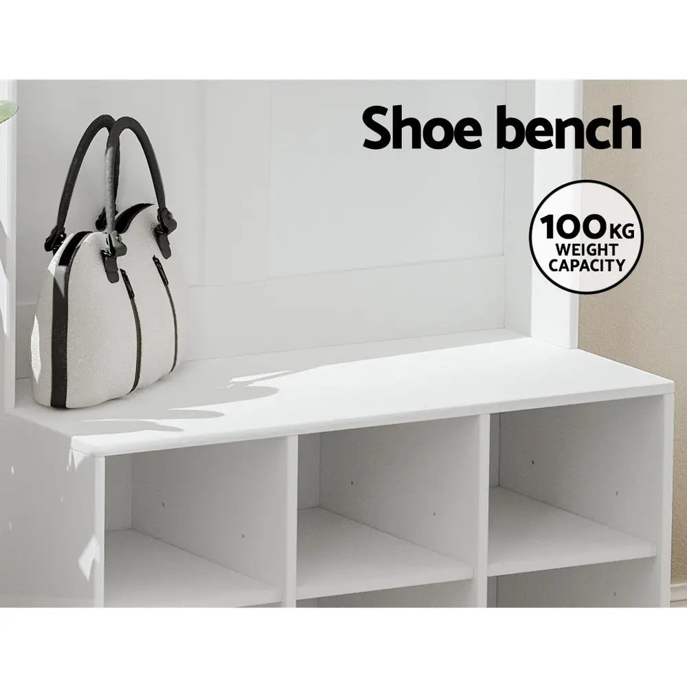Artiss Shoe Cabinet Storage Rack Shoe Bench Hall Tree Coat Rack White 180CM - Furniture > Living Room