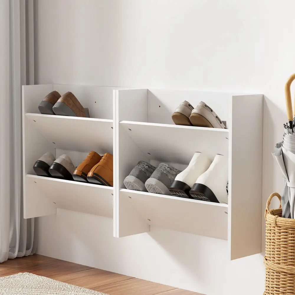 Artiss Shoe Rack 2-tier 12 Pairs Wall Mounted x2 - White - Furniture > Bedroom
