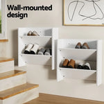 Artiss Shoe Rack 2-tier 12 Pairs Wall Mounted x2 - White - Furniture > Bedroom