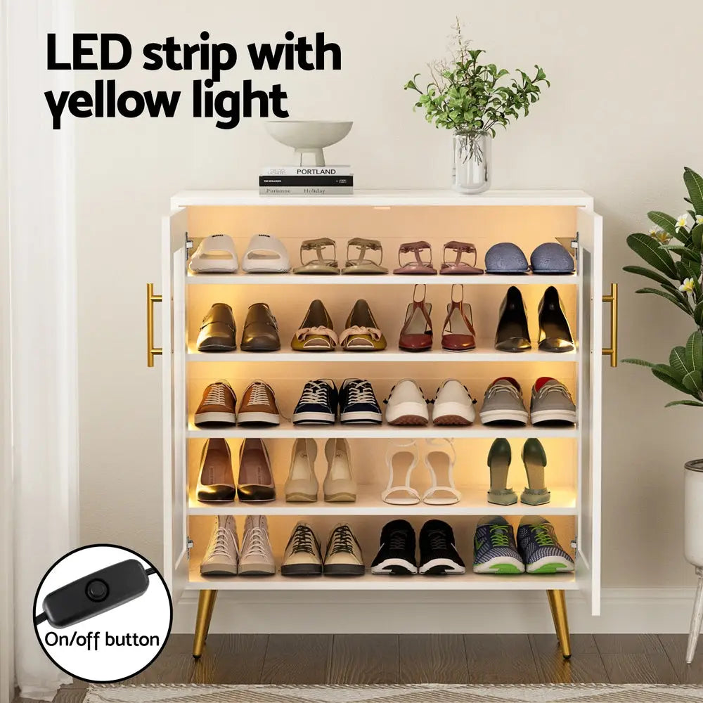 Artiss Shoe Rack 5-tier 20 Pairs Storage LED Light - Furniture > Living Room > Shoe Storage