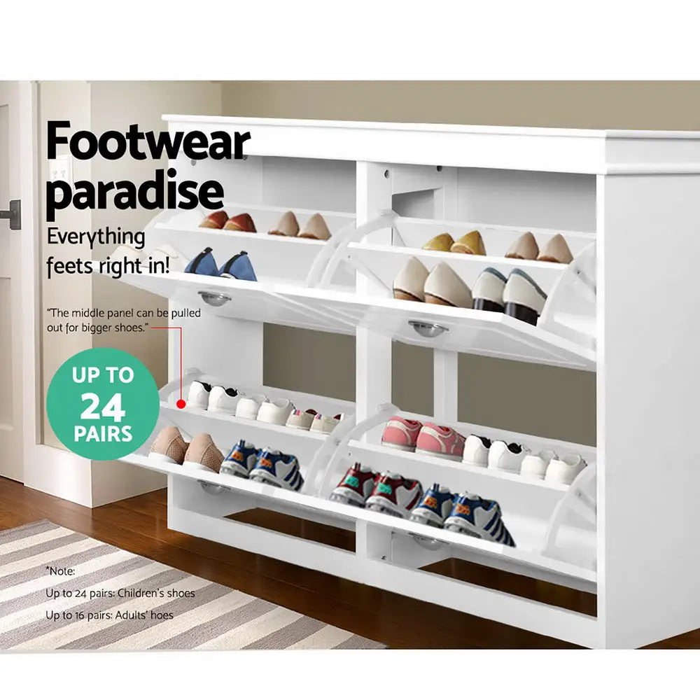 Artiss Shoe Rack Cabinet 16 Pairs 4-tier White Paul - Furniture > Living Room > Shoe Storage