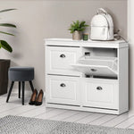 Artiss Shoe Rack Cabinet 16 Pairs 4-tier White Paul - Furniture > Living Room > Shoe Storage
