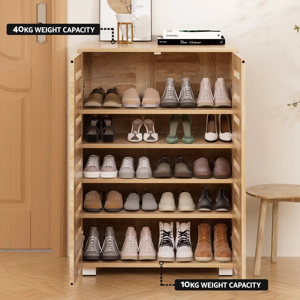 Artiss Shoe Rack Cabinet 20 Pairs 5-tier Wood Alster - Furniture > Living Room > Shoe Storage