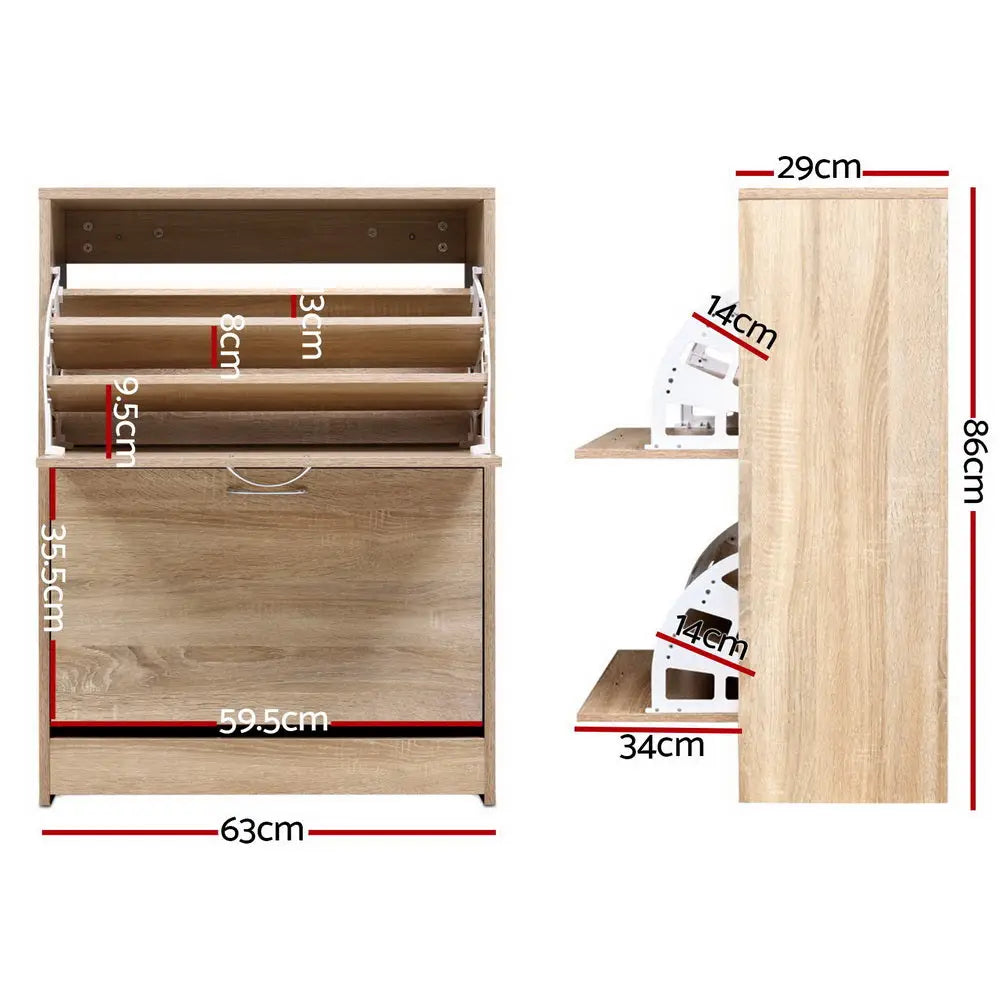 Artiss Shoe Rack Cabinet 24 Pairs 3-tier Wood Nina - Furniture > Living Room > Shoe Storage