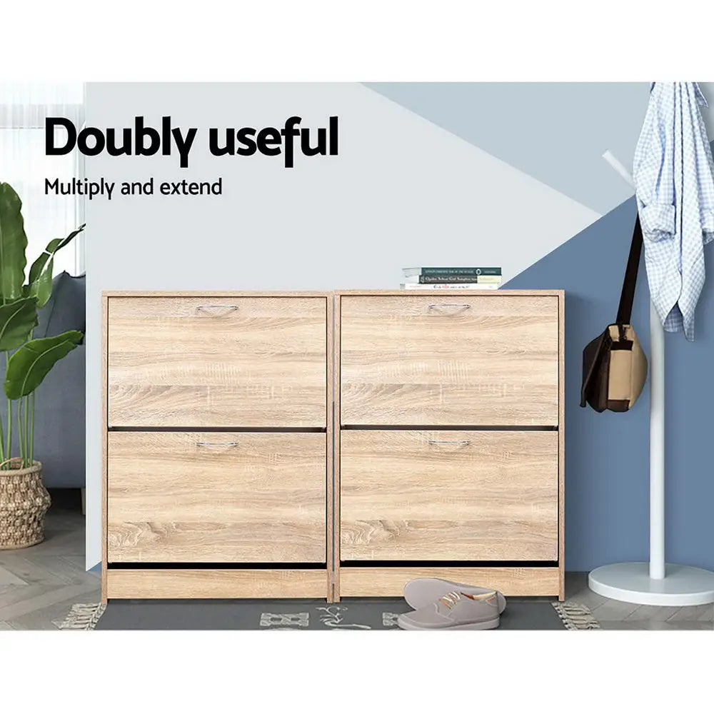 Artiss Shoe Rack Cabinet 24 Pairs 3-tier Wood Nina - Furniture > Living Room > Shoe Storage
