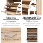 Artiss Shoe Rack Cabinet 24 Pairs 3-tier Wood Nina - Furniture > Living Room > Shoe Storage