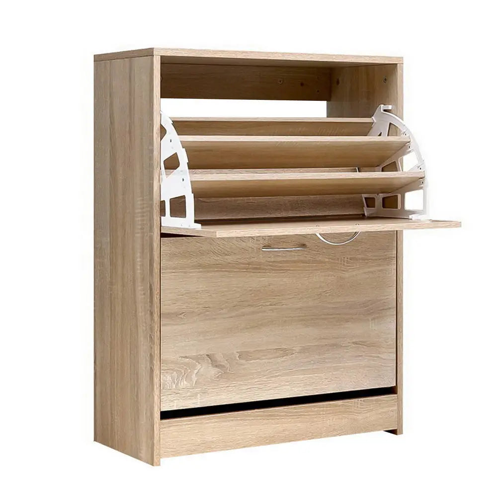 Artiss Shoe Rack Cabinet 24 Pairs 3-tier Wood Nina - Furniture > Living Room > Shoe Storage