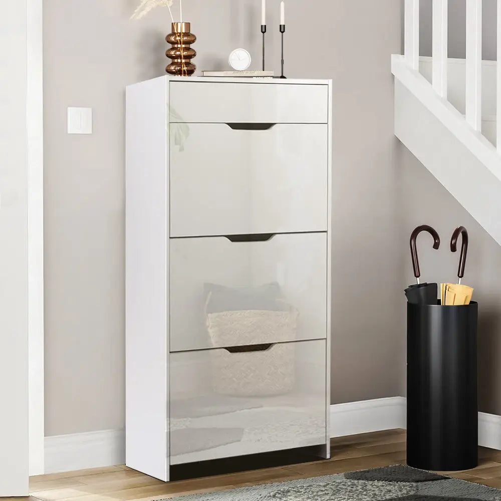 Artiss Shoe Rack Cabinet 24 Pairs White Luna - Furniture > Living Room > Shoe Storage