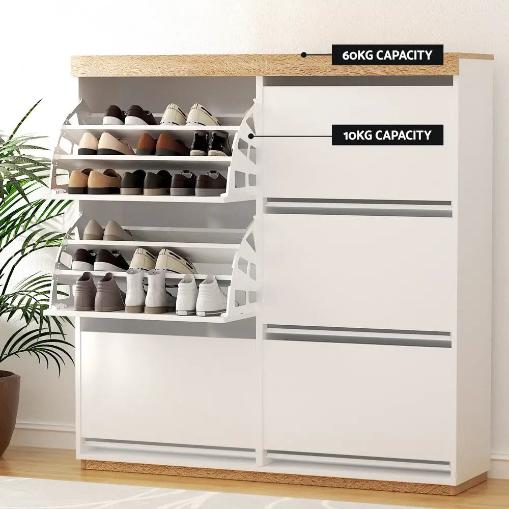 Artiss Shoe Rack Cabinet 3-Tier 45 Pairs White - Furniture > Living Room > Shoe Storage