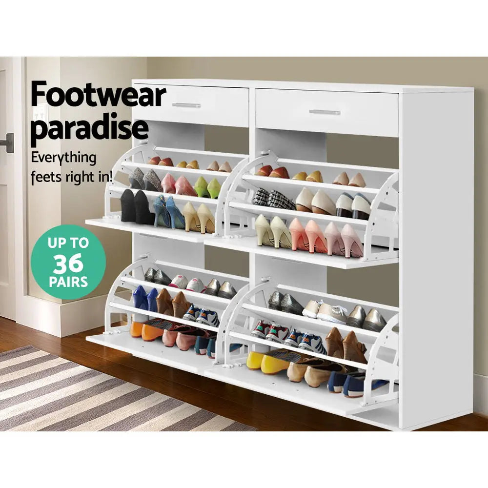 Artiss Shoe Rack Cabinet 36 Pairs Adjustable Shelves White Sara - Furniture > Living Room > Shoe Storage