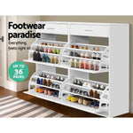 Artiss Shoe Rack Cabinet 36 Pairs Adjustable Shelves White Sara - Furniture > Living Room > Shoe Storage