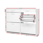 Artiss Shoe Rack Cabinet 36 Pairs Adjustable Shelves White Sara - Furniture > Living Room > Shoe Storage