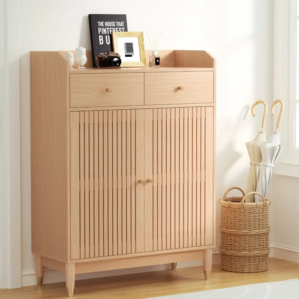 Artiss Shoe Rack Cabinet 4-Tier 16 Pairs Pine - Furniture > Living Room > Shoe Storage