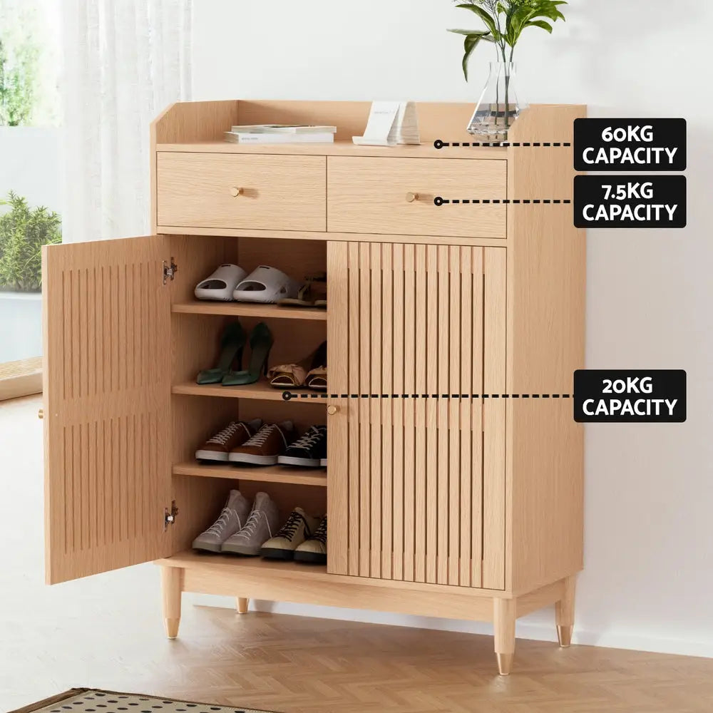 Artiss Shoe Rack Cabinet 4-Tier 16 Pairs Pine - Furniture > Living Room > Shoe Storage