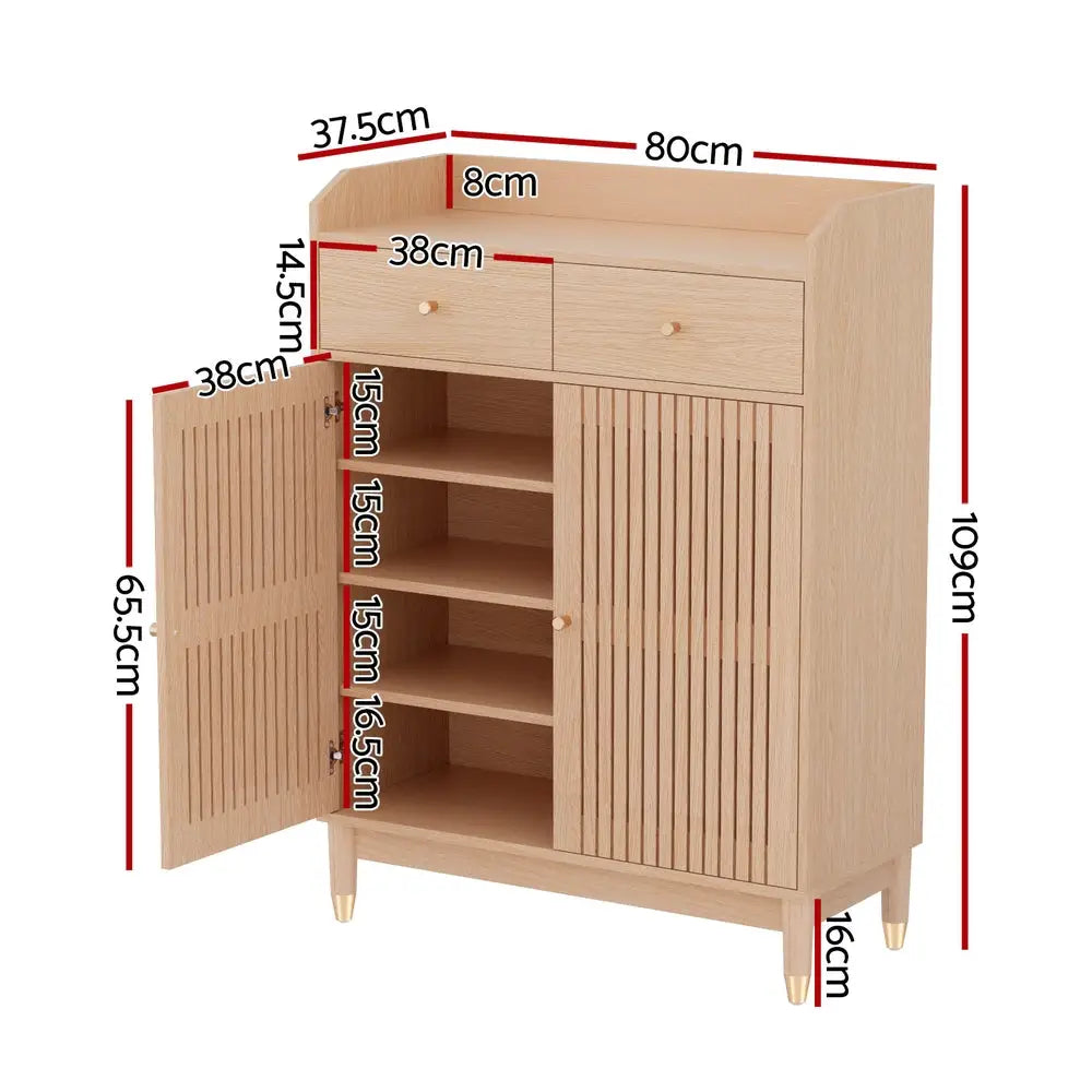 Artiss Shoe Rack Cabinet 4-Tier 16 Pairs Pine - Furniture > Living Room > Shoe Storage