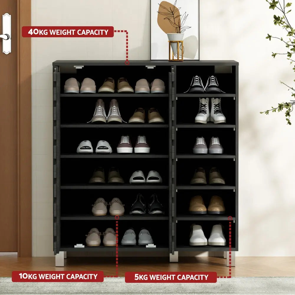 Artiss Shoe Rack Cabinet 6 Tier Storage Shelf Black - Furniture > Living Room > Shoe Storage