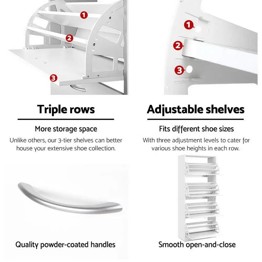 Artiss Shoe Rack Cabinet 60 Pairs 4 Doors - White - Furniture > Living Room > Shoe Storage