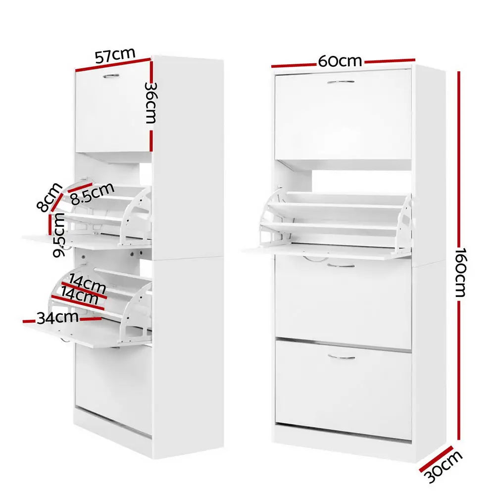 Artiss Shoe Rack Cabinet 60 Pairs 4 Doors - White - Furniture > Living Room > Shoe Storage