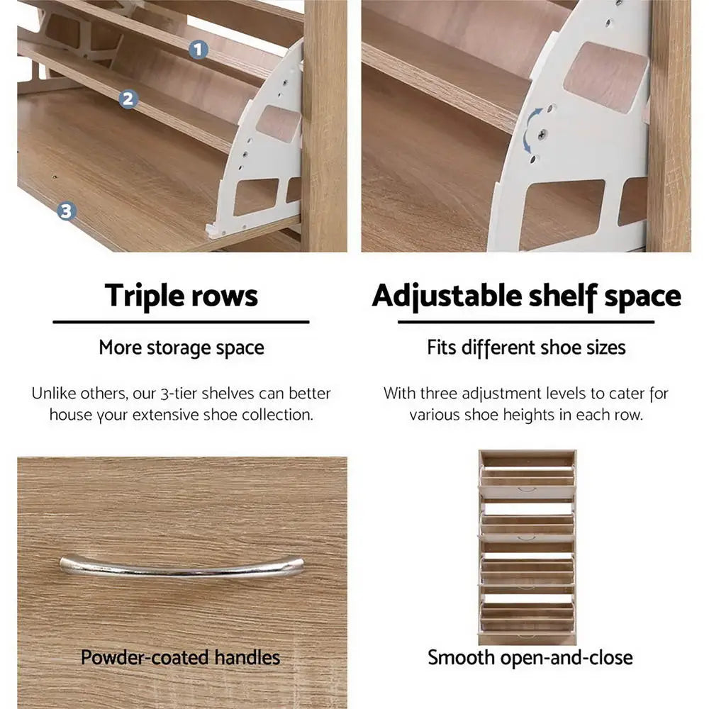 Artiss Shoe Rack Cabinet 60 Pairs 4 Doors - Wood - Furniture > Living Room > Shoe Storage
