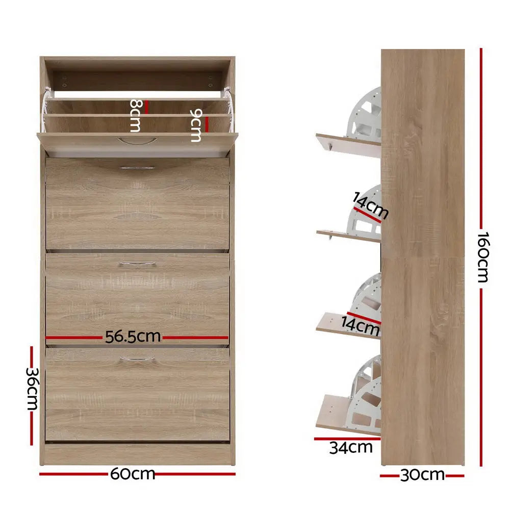 Artiss Shoe Rack Cabinet 60 Pairs 4 Doors - Wood - Furniture > Living Room > Shoe Storage