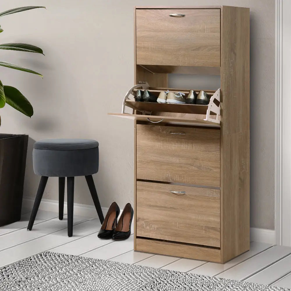 Artiss Shoe Rack Cabinet 60 Pairs 4 Doors - Wood - Furniture > Living Room > Shoe Storage
