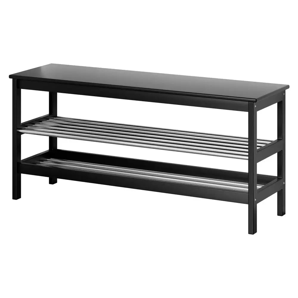 Artiss Shoe Rack Cabinet Bamboo Bench 10 Paris Black - Furniture > Bedroom