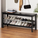 Artiss Shoe Rack Cabinet Bamboo Bench 10 Paris Black - Furniture > Bedroom