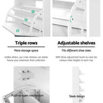 Artiss Shoe Rack Cabinet Mirror 60 Pairs White Rira - Furniture > Living Room > Shoe Storage