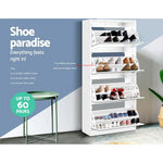 Artiss Shoe Rack Cabinet Mirror 60 Pairs White Rira - Furniture > Living Room > Shoe Storage