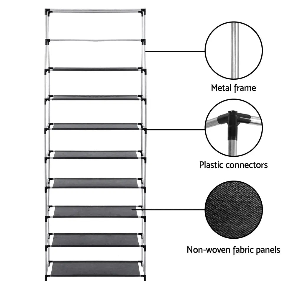 Artiss Shoe Rack Cabinet Removable Cover 10 tier Black - Furniture > Living Room > Shoe Storage