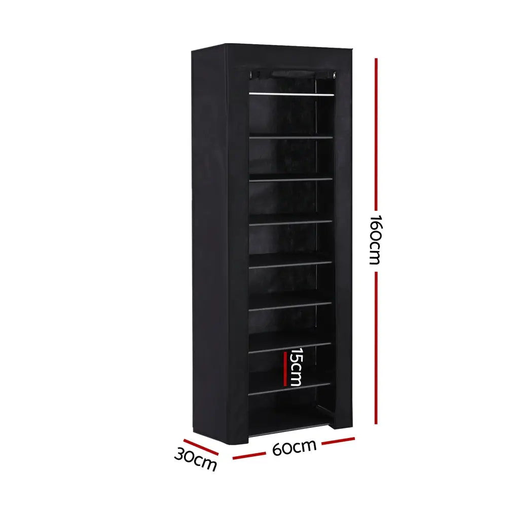 Artiss Shoe Rack Cabinet Removable Cover 10 tier Black - Furniture > Living Room > Shoe Storage