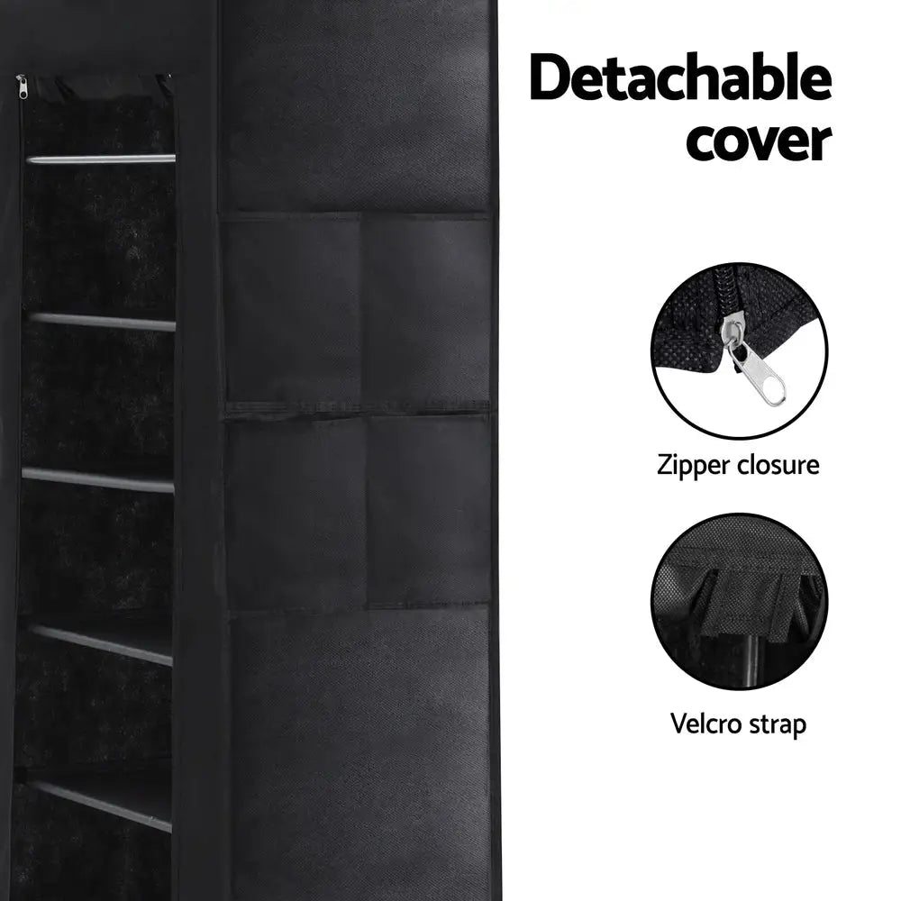 Artiss Shoe Rack Cabinet Removable Cover 10 tier Black - Furniture > Living Room > Shoe Storage