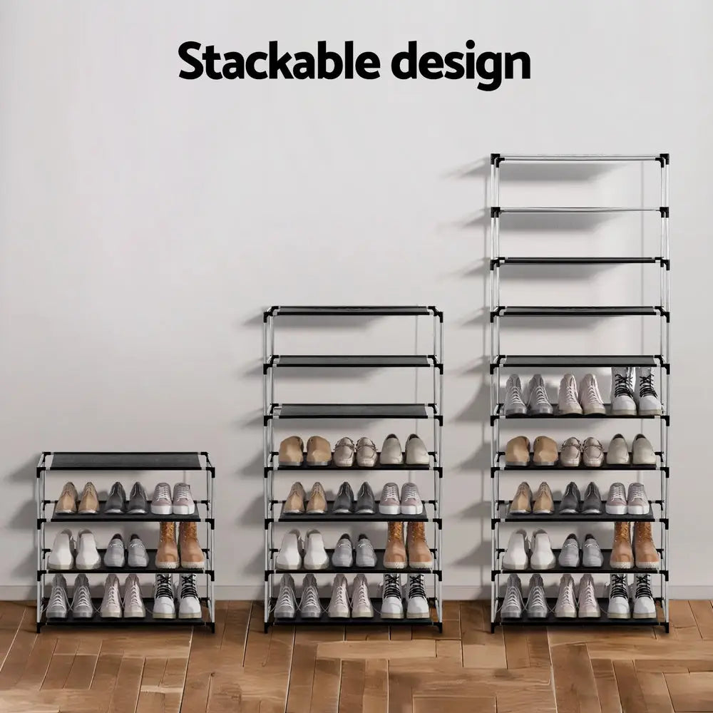 Artiss Shoe Rack Cabinet Removable Cover 10 tier Black - Furniture > Living Room > Shoe Storage