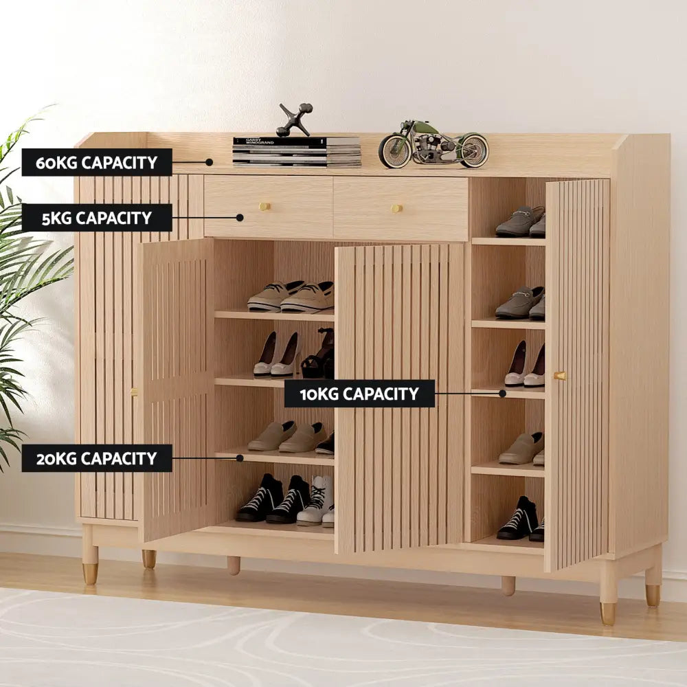 Artiss Shoe Rack Cabinet with Shelves 26 Pairs Pine - Furniture > Living Room > Shoe Storage