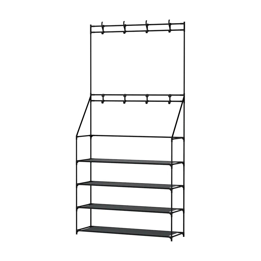 Artiss Shoe Rack Coat Hat Stand Hallway Shoes Storage Tree Metal Shelves Black - Furniture > Living Room