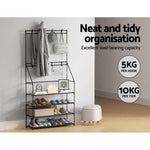 Artiss Shoe Rack Coat Hat Stand Hallway Shoes Storage Tree Metal Shelves Black - Furniture > Living Room