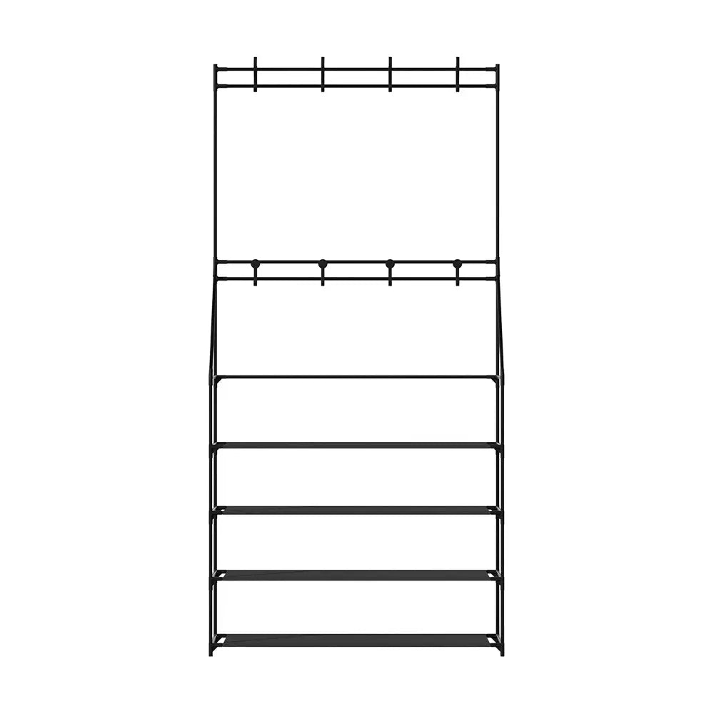 Artiss Shoe Rack Coat Hat Stand Hallway Shoes Storage Tree Metal Shelves Black - Furniture > Living Room