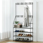 Artiss Shoe Rack Coat Hat Stand Hallway Shoes Storage Tree Metal Shelves Black - Furniture > Living Room