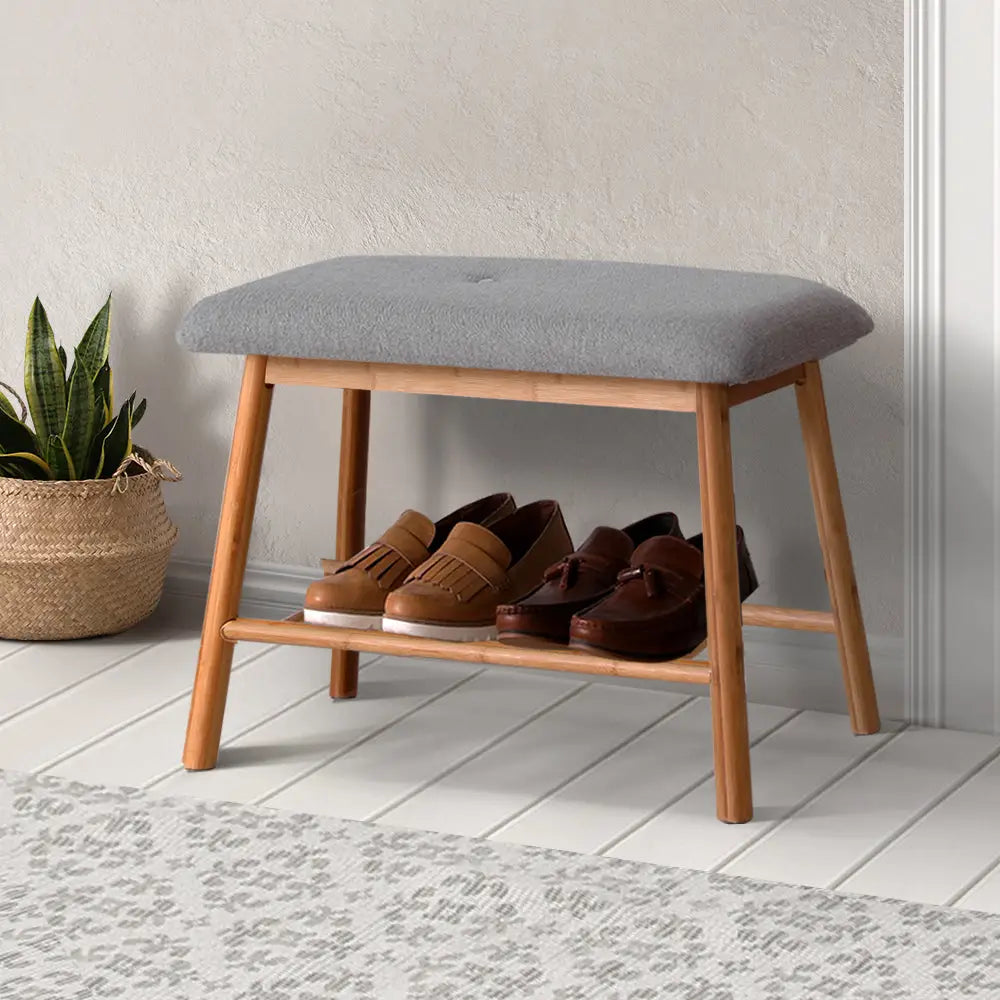 Artiss Shoe Rack Seat Bench Chair Shelf Organisers Bamboo Grey - Furniture > Living Room