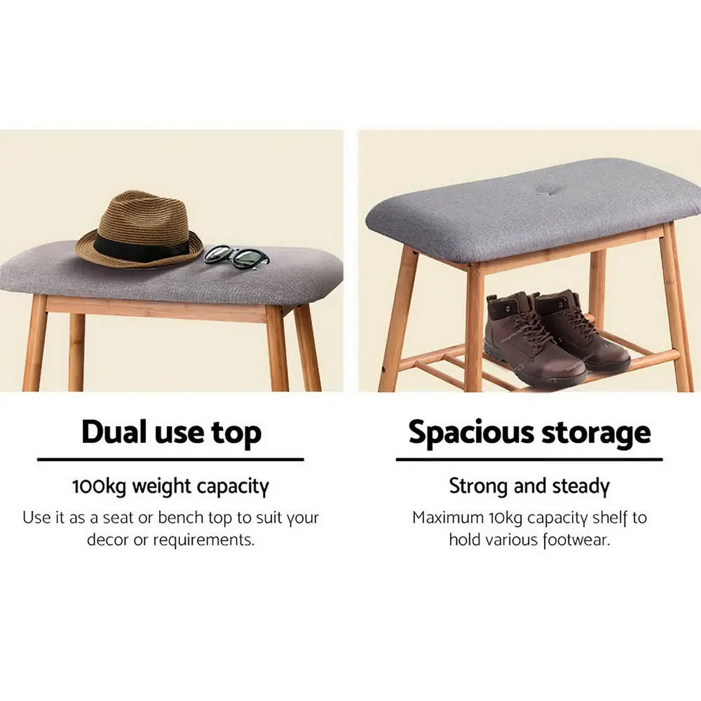 Artiss Shoe Rack Seat Bench Chair Shelf Organisers Bamboo Grey - Furniture > Living Room