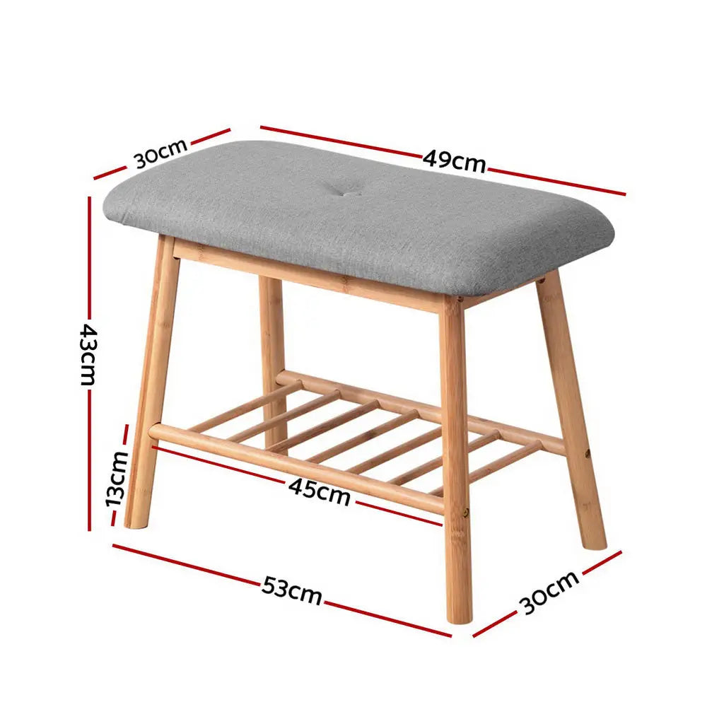 Artiss Shoe Rack Seat Bench Chair Shelf Organisers Bamboo Grey - Furniture > Living Room